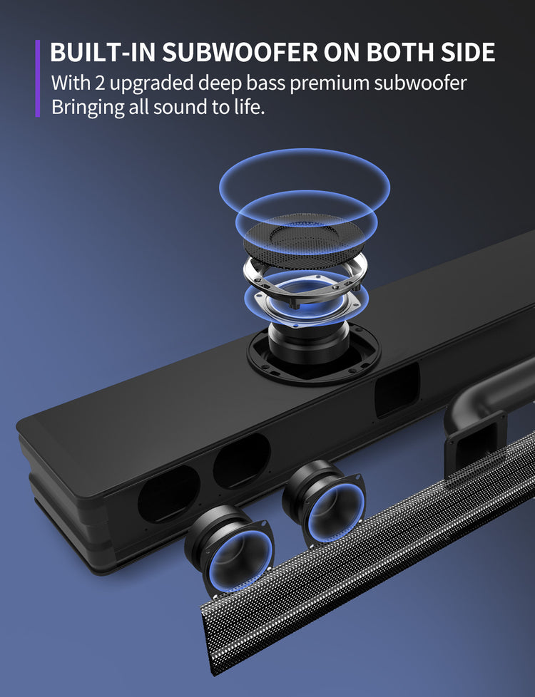 Soundbar with Dual Built-in Subwoofer