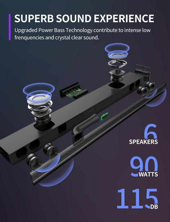 Soundbar with Dual Builtin Subwoofer vmai